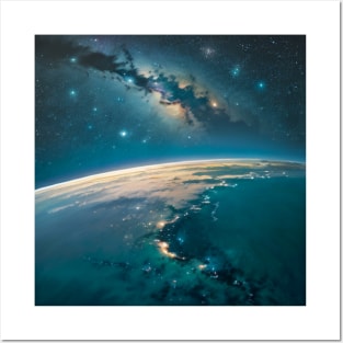 Galaxy of Stars Over Earth at Night Posters and Art